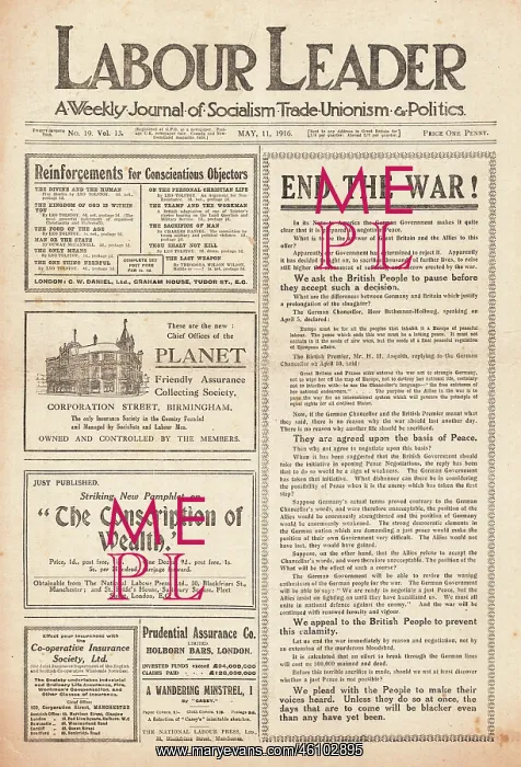 : 1916 Labour Leader Anti-war front page : 1916 Labour Leader Anti-war front page