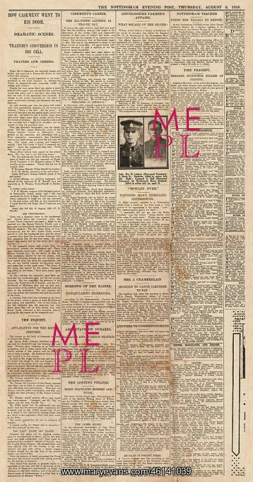 : 1916 Nottingham Evening Post Execution of Roger Casement : 1916 Nottingham Evening Post Execution of Roger Casement