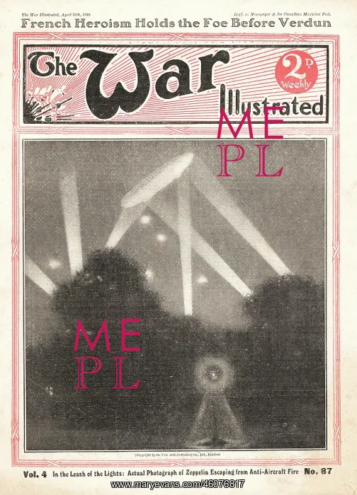  : 1916 War Illustrated Zeppelin Under Search Lights