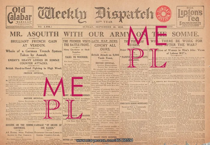 : 1916 Weekly Dispath Asquith visits the Somme : 1916 Weekly Dispath Asquith visits the Somme