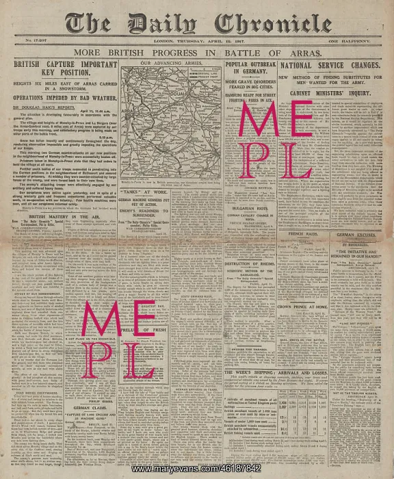 : 1917 Daily Chronical, Battle of Arras : 1917 Daily Chronical, Battle of Arras