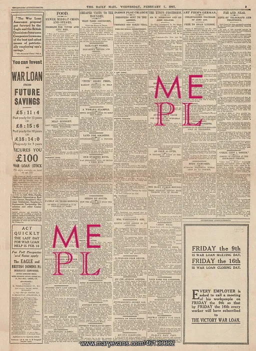 : 1917 Daily Mail Food Rationing and Poison Plot against PM : 1917 Daily Mail Food Rationing and Poison Plot against PM