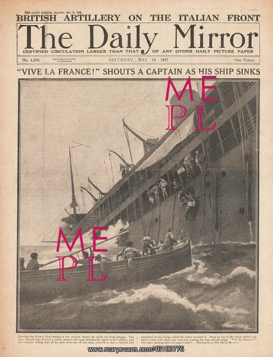 : 1917 Daily Mirror Sinking of the SS Sontay : 1917 Daily Mirror Sinking of the SS Sontay