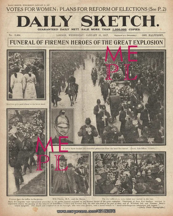 : 1917 Daily Sketch Funeral of Fireman : 1917 Daily Sketch Funeral of Fireman
