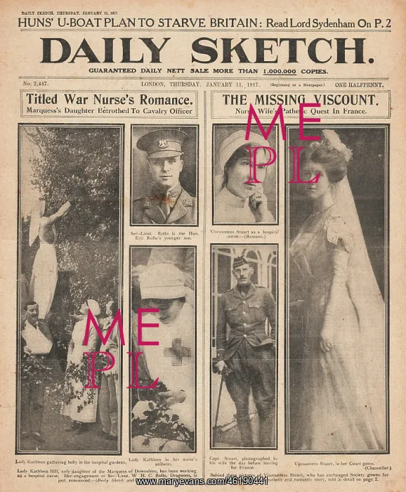 : 1917 Daily Sketch, Viscount Stewart Missing : 1917 Daily Sketch, Viscount Stewart Missing