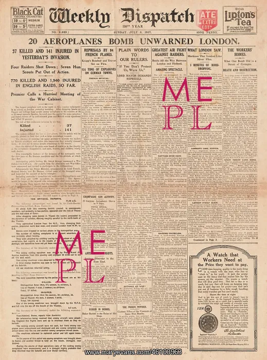 : 1917 Weekly Dispatch Gotha Raids on London : 1917 Weekly Dispatch Gotha Raids on London