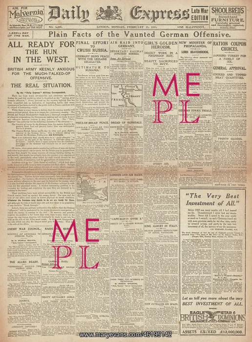 : 1918 Daily Express Germany plan offensive on Western Front : 1918 Daily Express Germany plan offensive on Western Front