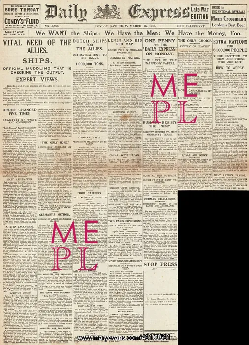 : 1918 Daily Express Shortage of Allied ships : 1918 Daily Express Shortage of Allied ships