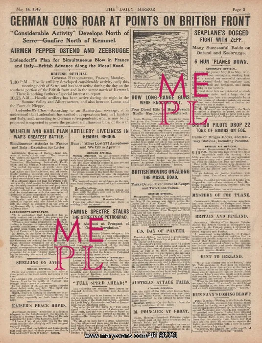 : 1918 Daily Mirror German Army attacks on Western Front : 1918 Daily Mirror German Army attacks on Western Front