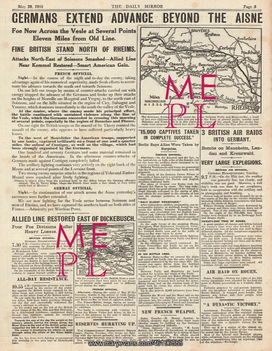 : 1918 Daily Mirror German attack on the Aisne : 1918 Daily Mirror German attack on the Aisne