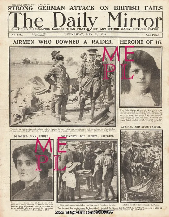 : 1918 Daily Mirror Gotha shot down over England : 1918 Daily Mirror Gotha shot down over England