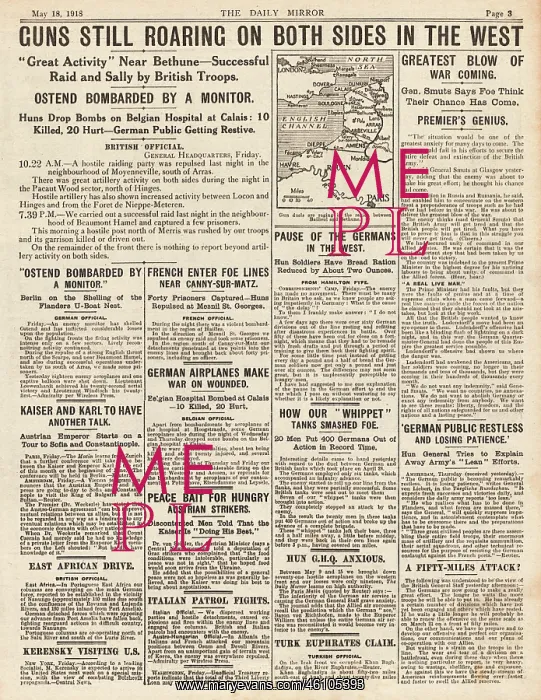 : 1918 Daily Mirror Heavy gunfire on Western Front : 1918 Daily Mirror Heavy gunfire on Western Front
