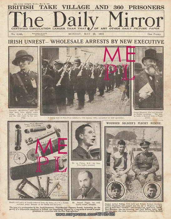 : 1918 Daily Mirror Irish rebels rounded up : 1918 Daily Mirror Irish rebels rounded up