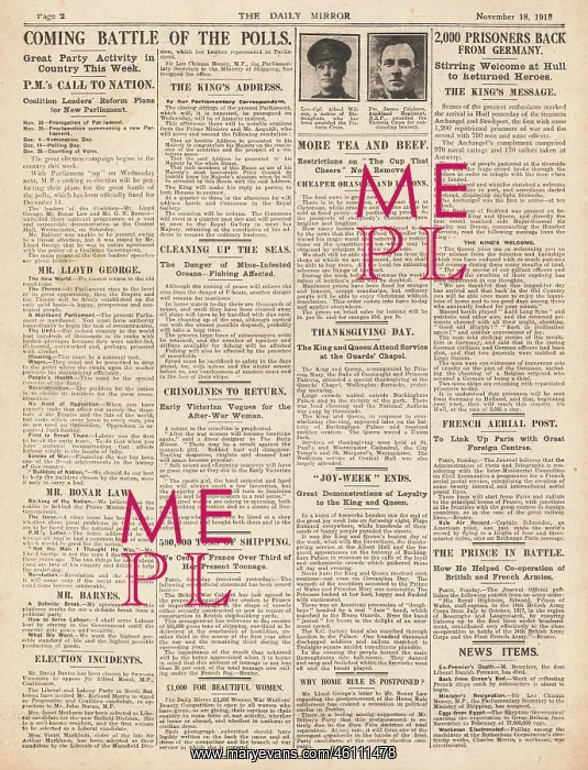 : 1918 Daily Mirror page 2 General Election announced : 1918 Daily Mirror page 2 General Election announced
