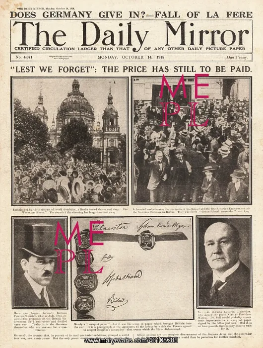 : 1918 Daily Mirror front page Principles of Peace : 1918 Daily Mirror front page Principles of Peace
