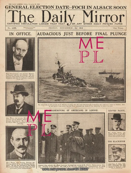 : 1918 Daily Mirror front page Sinking of HMS Audacious : 1918 Daily Mirror front page Sinking of HMS Audacious
