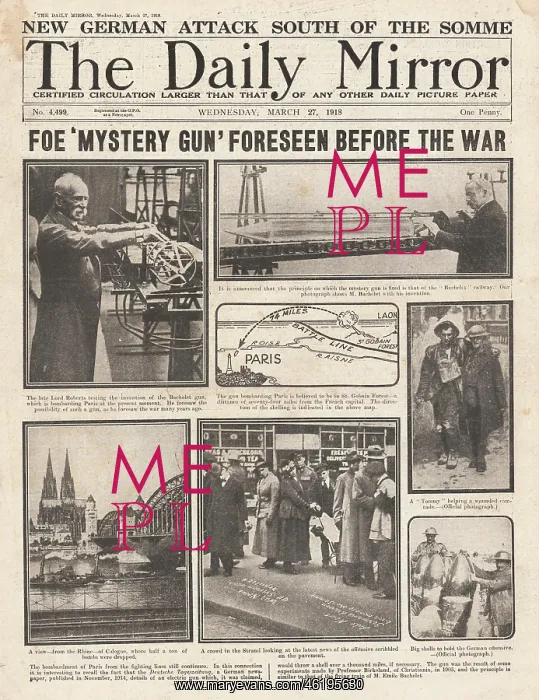 : 1918 Daily Mirror Paris Gun : 1918 Daily Mirror Paris Gun