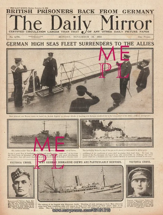 : 1918 Daily Mirror Surrender of the German High Seas fleet : 1918 Daily Mirror Surrender of the German High Seas fleet