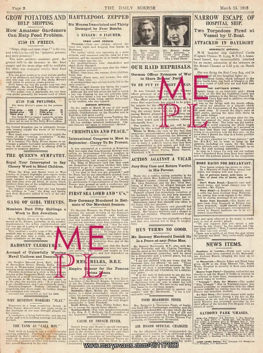 : 1918 Daily Mirror Zeppelin raid on Hartlepool : 1918 Daily Mirror Zeppelin raid on Hartlepool