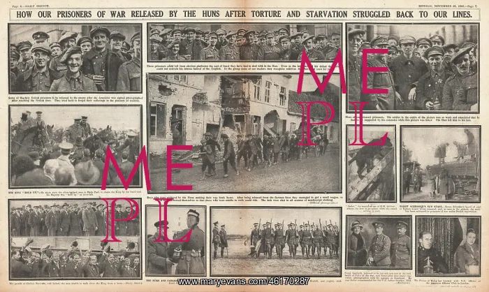 : 1918 Daily Sketch centre page Released prisoners of war : 1918 Daily Sketch centre page Released prisoners of war
