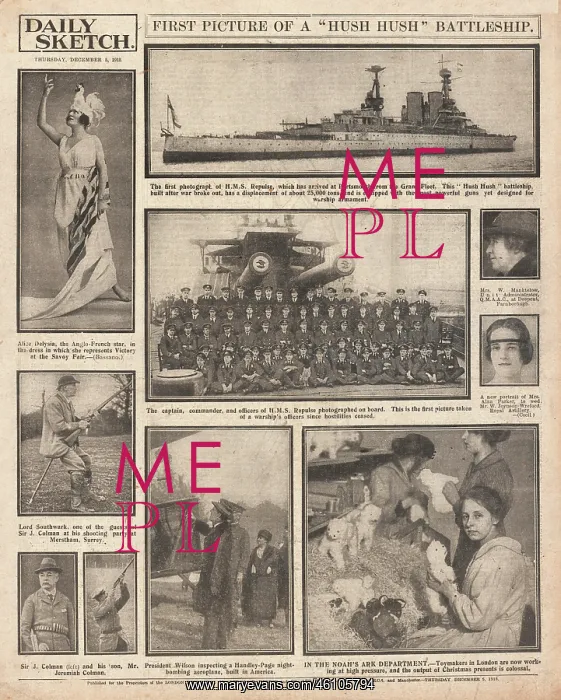 : 1918 Daily Sketch HMS Repulse : 1918 Daily Sketch HMS Repulse