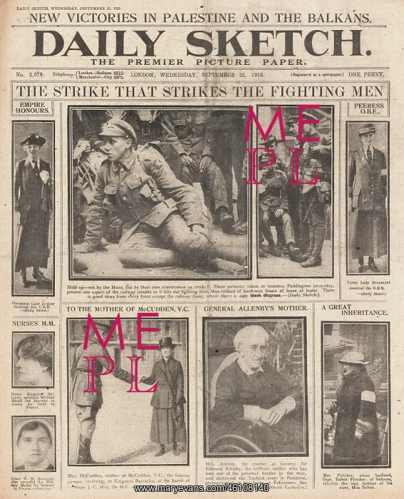 : 1918 Daily Sketch Railwaymen on strike : 1918 Daily Sketch Railwaymen on strike