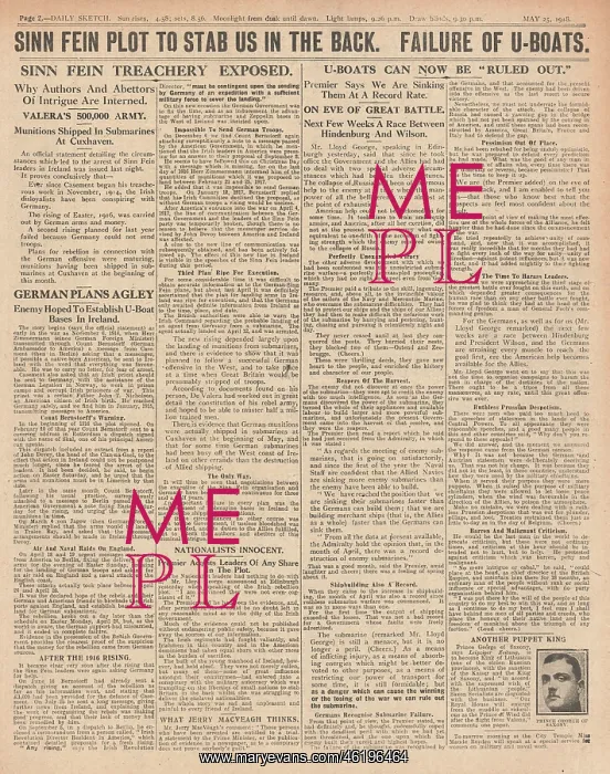 : 1918 Daily Sketch Sinn Fein plot against Britain : 1918 Daily Sketch Sinn Fein plot against Britain