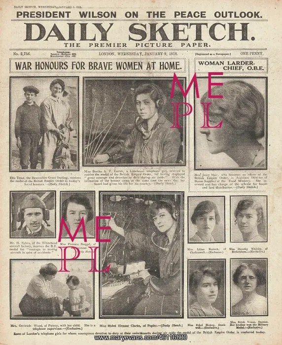 : 1918 Daily Sketch Women honoured for war work : 1918 Daily Sketch Women honoured for war work