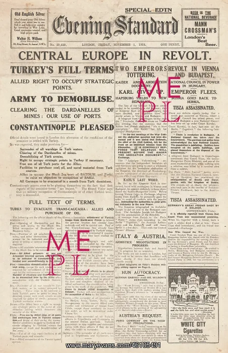 : 1918 Evening Standard Surrender of Turkey : 1918 Evening Standard Surrender of Turkey