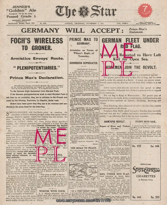 : 1918 The Star front page Naval Revolt at Kiel : 1918 The Star front page Naval Revolt at Kiel