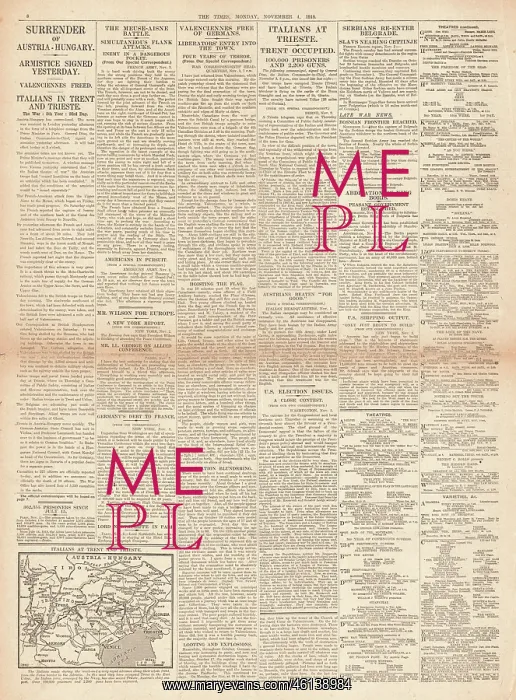 : 1918 The Times page 8 Surrender of Austro-Hungary : 1918 The Times page 8 Surrender of Austro-Hungary