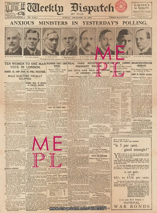 : 1918 Weekly Dispatch front page UK General Election : 1918 Weekly Dispatch front page UK General Election