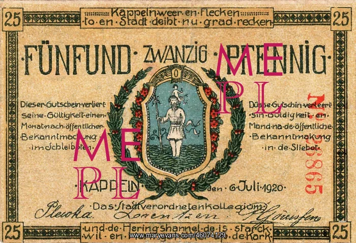 : 1920 Reichsbanknote Twenty-five Pfennig note : 1920 Reichsbanknote Twenty-five Pfennig note