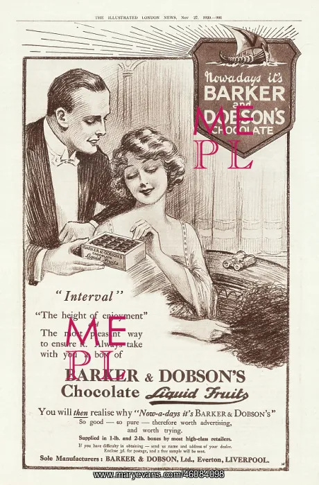 : 1920 UK Magazine Barker & Dobson's Chocolate Ad : 1920 UK Magazine Barker & Dobson's Chocolate Ad