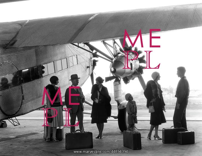 : 1920s 1930s GROUP OF PASSENGERS STANDING UNDER : 1920s 1930s GROUP OF PASSENGERS STANDING UNDER