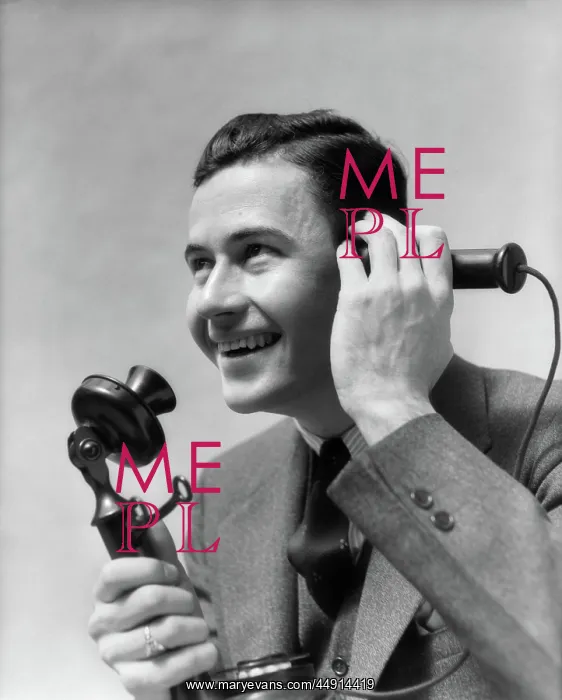 : 1920s 1930s MAN TALKING ON CANDLESTICK PHONE : 1920s 1930s MAN TALKING ON CANDLESTICK PHONE