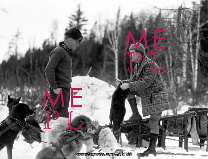  : 1920s 1930s TWO MEN FUR TRAPPERS STANDING BY