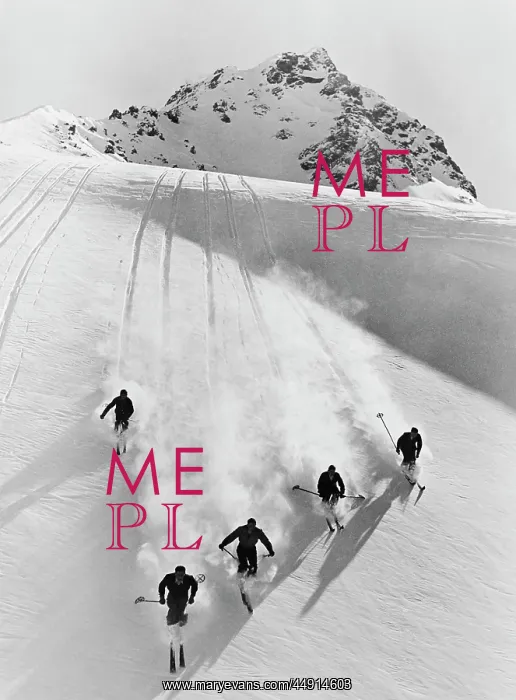 : 1920s 1930s FIVE MEN SKIING DOWN SNOW COVERED : 1920s 1930s FIVE MEN SKIING DOWN SNOW COVERED