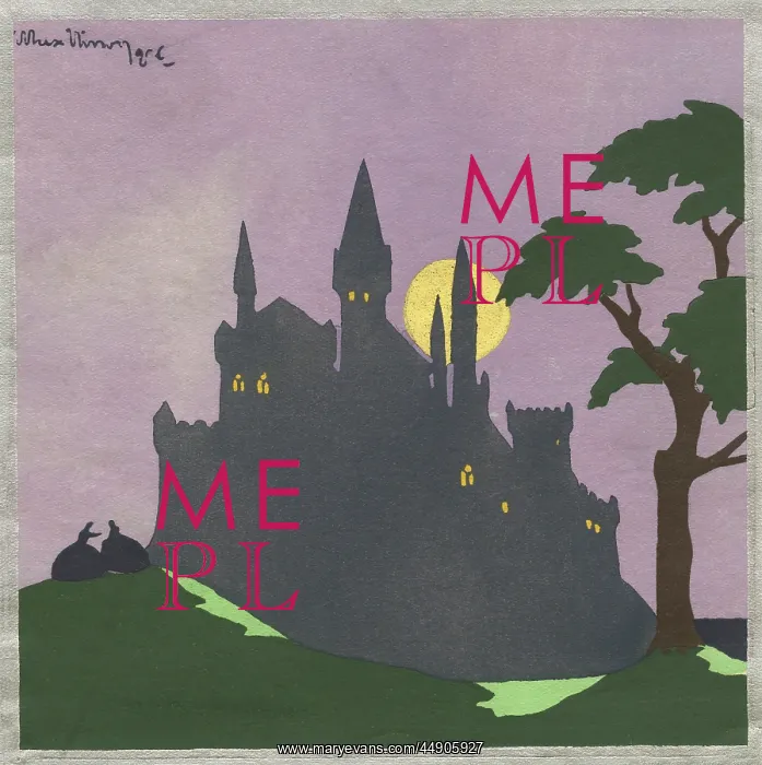 : 1920s - Illustration Silhouette Gothic Castle in Moonlight : 1920s - Illustration Silhouette Gothic Castle in Moonlight