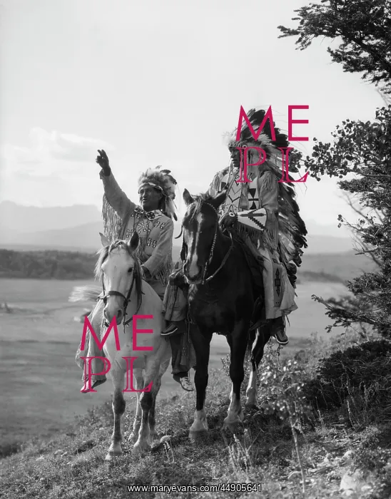 : 1920s - Two Native American Indian Men on Horseback : 1920s - Two Native American Indian Men on Horseback