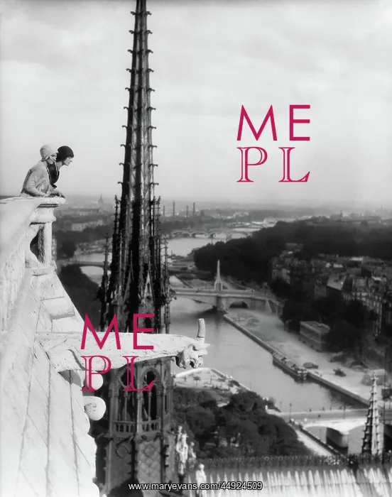 : 1920s - Two Women Looking Out From Top of Notre Dame : 1920s - Two Women Looking Out From Top of Notre Dame