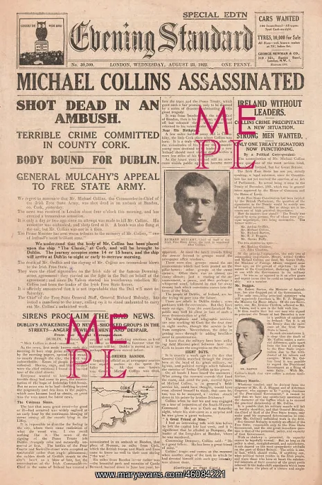 : 1922 Evening Standard Assassination of Michael Collins : 1922 Evening Standard Assassination of Michael Collins
