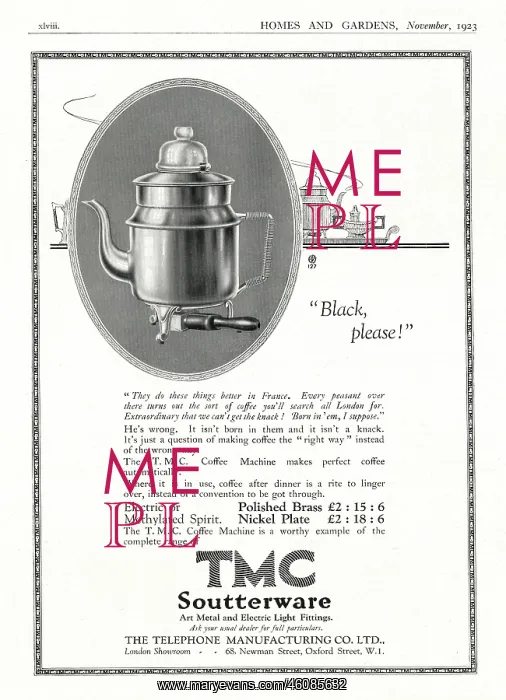 : 1922 UK Magazine TMC Soutterware Advert : 1922 UK Magazine TMC Soutterware Advert