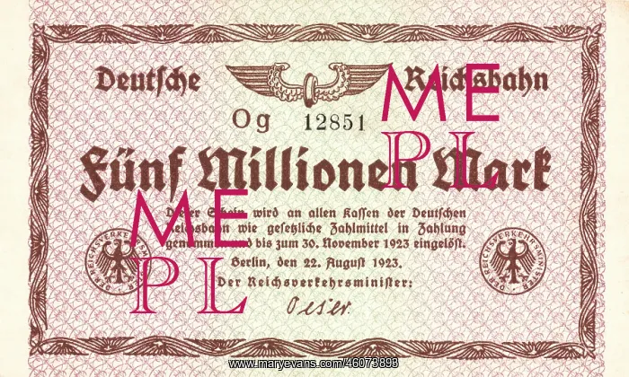 : 1923 Deutsche Reichsbahn Five million mark note : 1923 Deutsche Reichsbahn Five million mark note