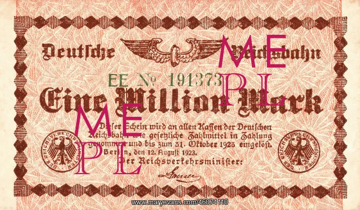 : 1923 Deutsche Reichsbahn One million mark note : 1923 Deutsche Reichsbahn One million mark note