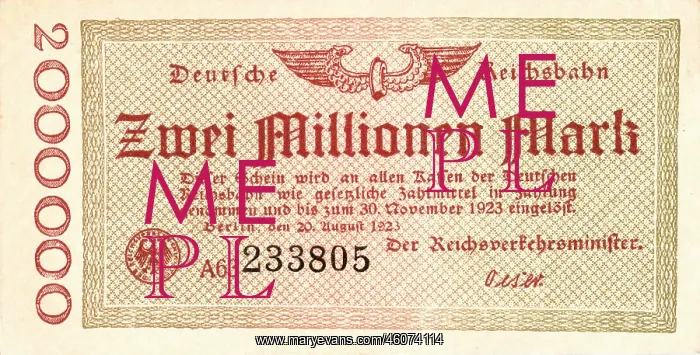 : 1923 Deutsche Reichsbahn Two million mark note : 1923 Deutsche Reichsbahn Two million mark note