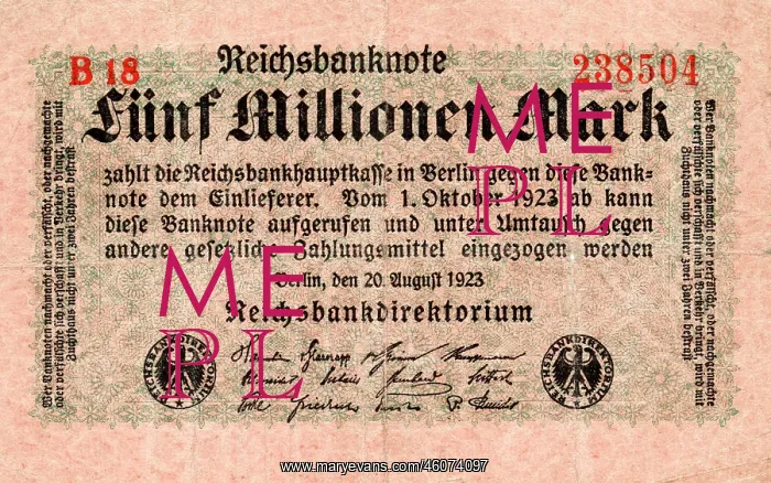  : 1923 Reichsbanknote Five million mark note