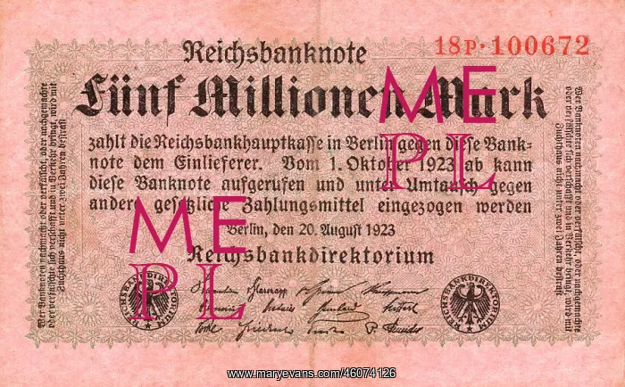  : 1923 Reichsbanknote Five Million mark note