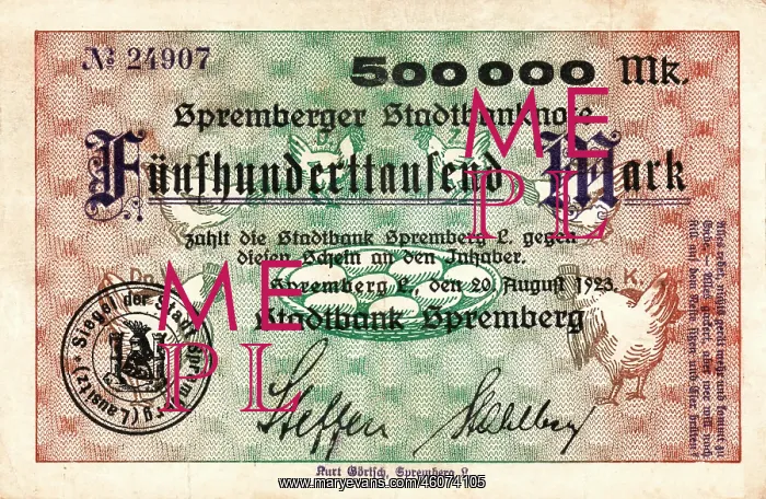  : 1923 Reichsbanknote Five hundred thousand mark note