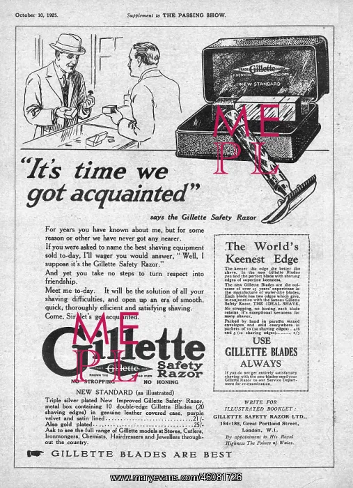 : 1925 UK Magazine Gillette Advert : 1925 UK Magazine Gillette Advert